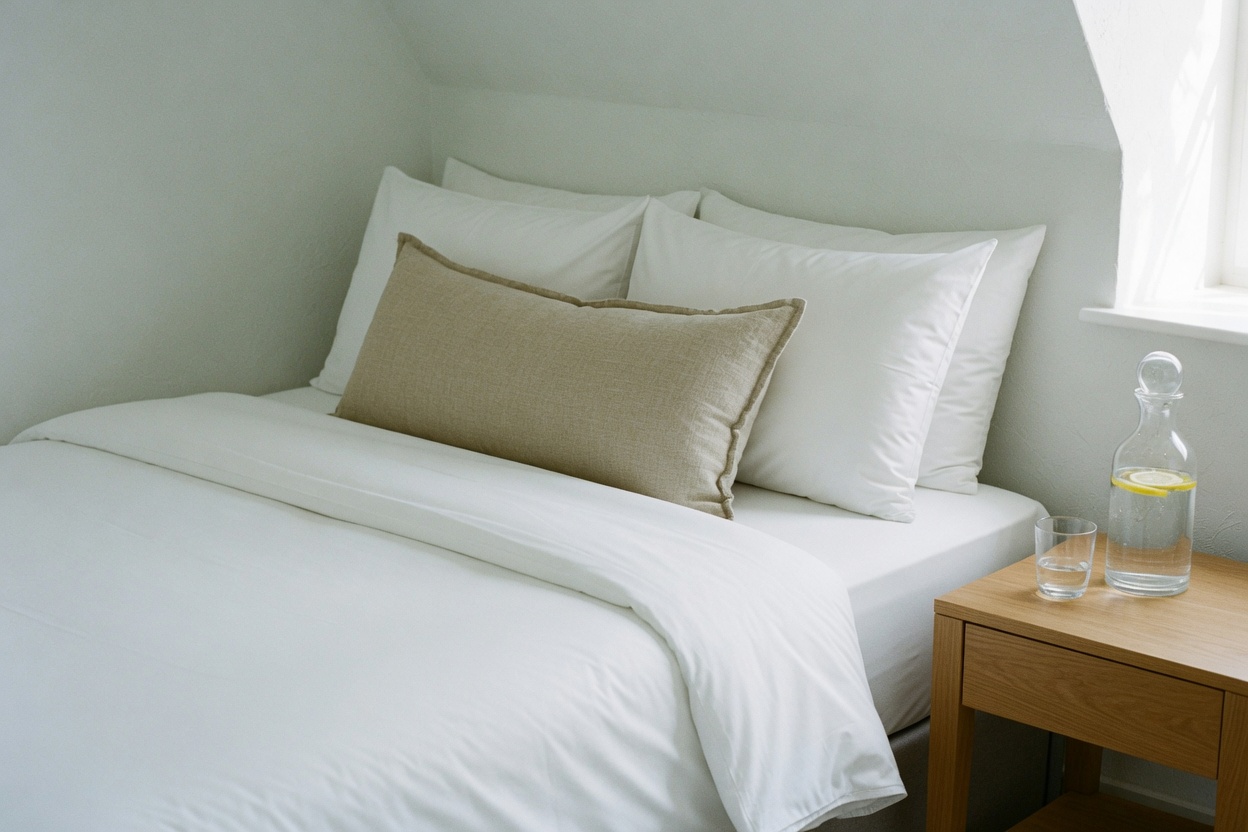 A guest bed made for the next arrival.